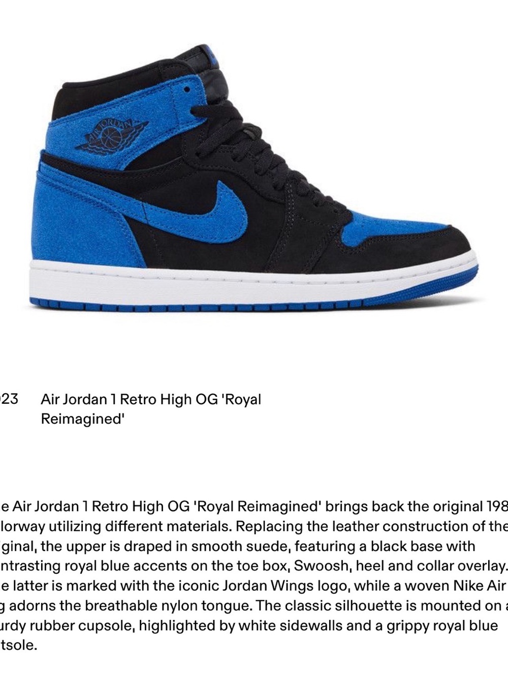 Jordan Air 1 size 7 NWB Retro High Top - Black & Royal Blue